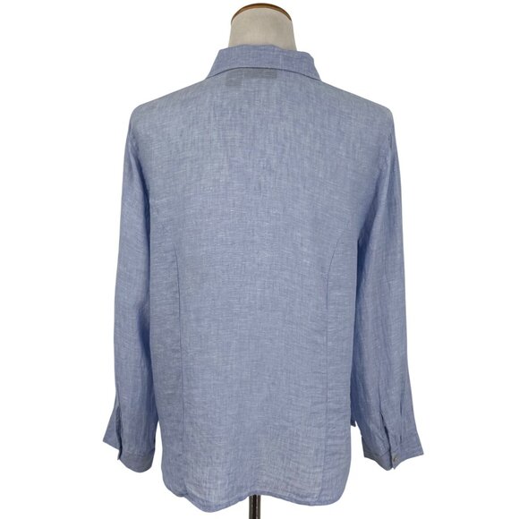 Tahari Light Blue Linen Relaxed Button Down Shirt Coastal Grandma Aesthetic XL - Picture 6 of 15